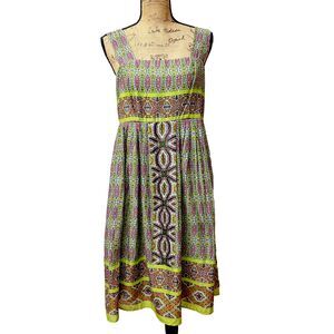TAYLOR Women's Mixed Print Green Voille Sun Dress SZ 10 Lined 100% Cotton
